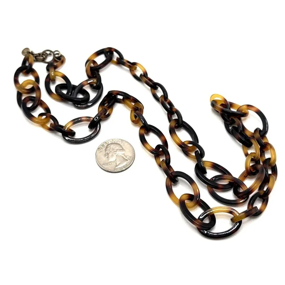 Vintage J CREW Faux Tortoise Shell Link Necklace 31